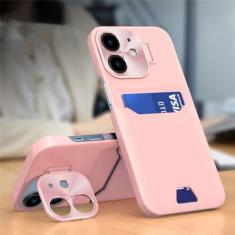 Imagem de Capa traseira de bolso para cartão, para iphone 12 13 14 15 pro max plus com suporte invisível, capa de proteção de lente com tudo incluído, rosa, para iphone 14