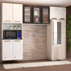 Imagem de Cozinha Compacta Itajúba Suspensa 9 Portas com Vidro Branco/Preto - Pa