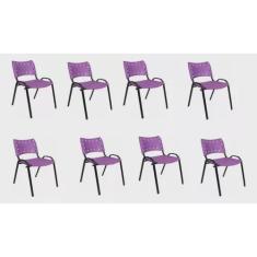 Imagem de Kit Com 8 Cadeiras Iso Para Escola Escritório Comércio Roxa Base Preta