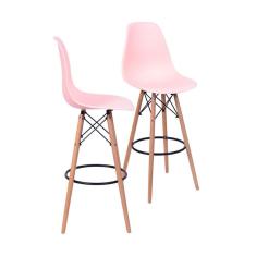 Imagem de Kit 02 Banquetas Boxbit Dkr Eames Polipropileno Salmão Base Madeira