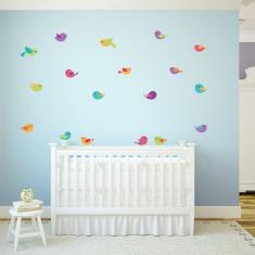 Imagem de Adesivo De Parede Passarinhos Coloridos 18un Cobre 1m²