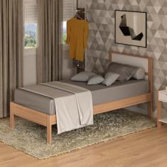 Imagem de Cama de Solteiro 196 cm Com Cabeceira Quarto Adulto Amêndoa Marrom Madeira Branco