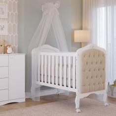 Imagem de Berço 2 em 1 Capitonê 100MDF Harmonia Permobili, Branco/Marfim