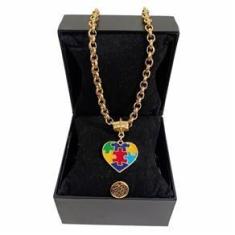 Imagem de Colar Feminino Elo Português Grosso 6mm Coração Autista