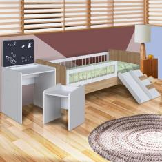 Imagem de Conjunto Cama Montessoriana E Colchão Ortobom Com Mesinha Com Lousa E Cadeirinha Infantil Aveiro Oak Branco Cassian Shop Jm