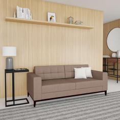 Imagem de Sofá 3 Lugares Happy Pés e Base em Madeira Linho Cotton Bege 180 cm