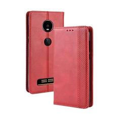 Imagem de Capa para Moto Z4/Z4 Play, carteira de couro com suporte flip para Moto Z4/Z4 Play, capa magnética retrô para celular, capa carteira com compartimentos para cartões