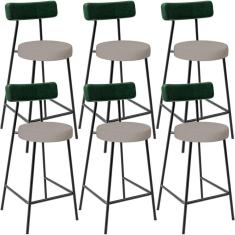 Imagem de Kit 06 Banquetas Baixa Cozinha E Sala Jantar Bancada Milão L02 Facto Verde Linho Bege - Lyam Decor