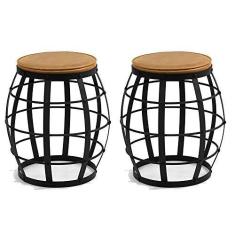 Imagem de Kit 02 Bancos Decorativos Seat Garden Estofado Flora Preto Couro Marrom Claro G04 - Gran Belo