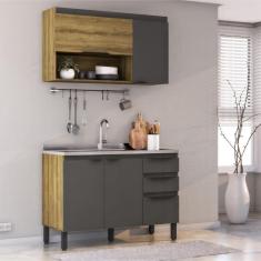 Imagem de Cozinha Compacta Magnólia com Armário Aéreo 4 pt 3 gv Mel e Grafite