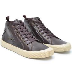 Imagem de Tênis Casual Couro Masculino Cano Alto Amarração Solado Flat Emborrach