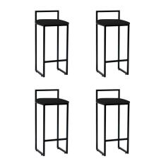 Imagem de Kit 4 Banquetas Industrial Alta Bar Cozinha Bistrô Em Aço Dori Preta Assento Suede Preto