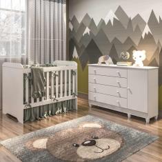 Imagem de Quarto de Bebê Cômoda 4 Gavetas com Fraldário Taís Berço 3 em 1 Gabrielle Branco Brilho Carolina Baby