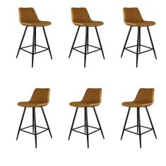 Imagem de Kit 6 Banquetas Decorativas Magé Pu Matelassê C/apoio Para Os Pés Base Em Aço Marrom G56 - Gran Belo