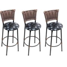 Imagem de Kit Conjunto 3 banquetas altas em aço cor preto encosto com junco sint