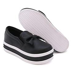 Imagem de Tenis Slip On Casual Feminino com Laço e Sola Alta Reta Listras
