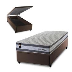 Imagem de Conjunto Box Baú Alpine Cinza 88x188x72 c/ Molas Ensacadas