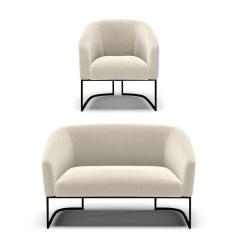 Imagem de Sofá Namoradeira E Poltrona Industrial Preto Stella Bouclê D03 - D`rossi Cor Mostarda