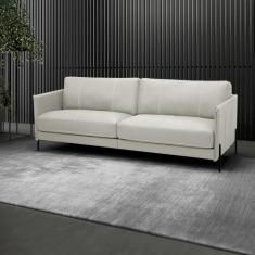 Imagem de Sofá Decorativo Karine 3 Lugares Sala de estar 210cm Pés em Aço Couro Off White G88 - Gran Belo