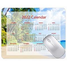 Imagem de Mouse pad com calendário 2022 com bordas costuradas, tapete preto para jogos, praia, palmeiras, azul