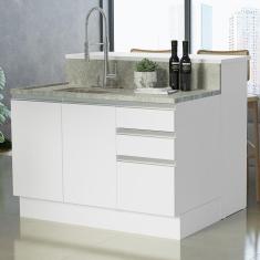 Imagem de Ilha De Cozinha Com Bancada E Balcão 120 Cm Branco Glamy Madesa Branco
