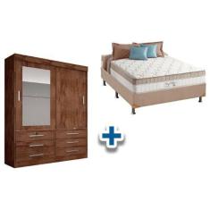 Imagem de Cama Box Casal + Colchão King Best + Guarda Roupa Sonare Canela - Novo