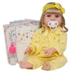 Imagem de Boneca Reborn Realista Menina Loira Com Kit Acessórios