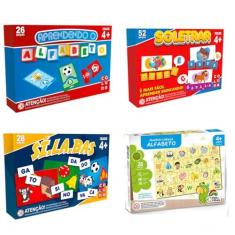 Imagem de Jogos Alfabetização Infantil Soletrar + Alfabeto + Silabas + Quebra Cabeça em Madeira - Pais e Filhos
