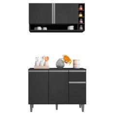 Imagem de Kit Julieta Cozinha Balcão 3 Portas S/ Tampo + Aéreo 2 Portas Cinza - Bela Móveis
