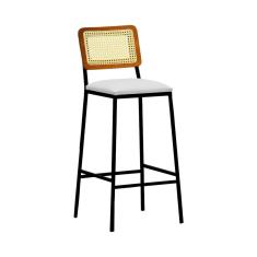 Imagem de Banqueta Gabi Metal Encosto Anatômico Telinha Natural Assento Estofado - Preto-amêndoa Corano Bege