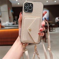 Imagem de Pulseira de couro PU Crossboby com porta-cartão capa de telefone para iPhone 15 14 11 Pro Max 13 12 Mini XR XS Max 8 7 Plus Capa, cáqui, para iPhone 7 Plus