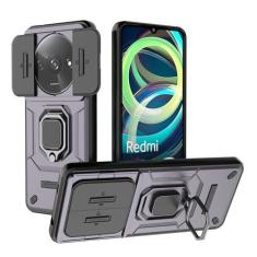 Imagem de SORAKA Capa para Xiaomi Redmi A3 com suporte para anel e tampa deslizante para câmera Capa Xiaomi Redmi A3 com placa de metal para suporte magnético para carro Capa de camada dupla em PC e TPU
