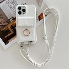 Imagem de Carteira com Alça de Pescoço Transversal Estojo de Telefone para iPhone 14 13 12 11 Pro Max Mini X XS XR 7 8 Plus Capa de Couro, Branco, Para iPhone XS