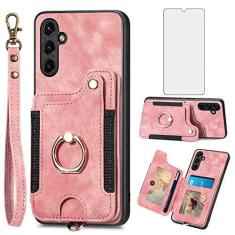 Imagem de Asuwish Capa de telefone para Samsung Galaxy A34 5G capa carteira com protetor de tela de vidro temperado e alça de pulso RFID suporte de cartão de crédito anel acessórios de celular A 34 34A mulheres