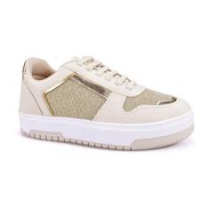 Imagem de Tenis Casual Lurex Glitter Dourado Godiva Solado Alto Reforçado Fino Acabamento-Feminino