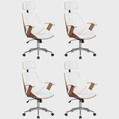 Imagem de Kit 4 Cadeiras de Escritório Presidente Giratória com Apoia Cabeça Office Lisboa