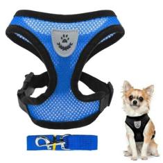 Imagem de Coleira Peitoral Refletivo com Guia para Cachorro e Gato - Confortável, Resistente e Antipuxão Azul XL, GG