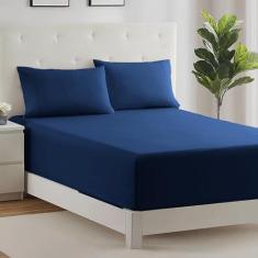 Imagem de Westbrooke Lençol de casal | Lençóis de cetim exuberante 100% algodão com bolso profundo de 39,4 cm, lençol de cama premium com resistência ao encolhimento e desbotamento, 1 lençol com elástico - azul
