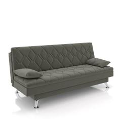 Imagem de Sofá Cama Sala de Estar 193cm Belinda com Pés Alumínio Veludo Cinza G45 - Gran Belo