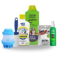 Imagem de Kit Rolo Tira Pelo + Perfume Pet + Escova de Banho + Coletor de Pelo +