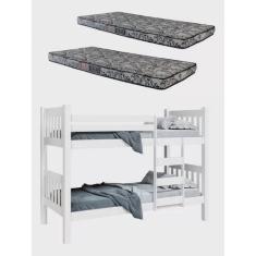 Imagem de Beliche solteiro caribe vira 2 camas solteiro c/grade proteção E escada c/ 2 colchão solteiro D-23-BRANCO