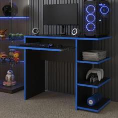 Imagem de Mesa Escrivaninha Para Computador Escritório Pc gamer (preto/azul)