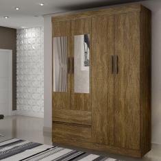 Imagem de Guarda Roupa Solteiro com Espelho 4 Portas 2 Gavetas New Porto Sallêto Móveis - Ipe