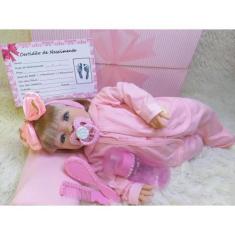 Imagem de Boneca Tipo Reborn Bebê Realista + Kit Acessórios 13 Itens L - Cegonha