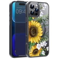 Imagem de FUNMIKO Capa para 16 Pro Max com protetor de tela de privacidade, compatível com carregamento sem fio, capa fosca translúcida à prova de choque - linda capa de telefone com design floral para mulheres