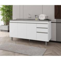 Imagem de Balcão Gabinete de Pia Premium 160cm Branco S/ Tampo - Nathan