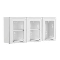 Imagem de Armário Aéreo p/ Cozinha Evidence 7009 3 Portas c/Vidro 120cm Branco - Bertolini