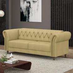 Imagem de Sofá Living Sala de Estar Stanford Chesterfield 2 Lugares 200cm Pés de Madeira Couro Bege G58 - Gran Belo