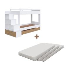 Imagem de Treliche Solteiro Com Escada E 03 Colchões Branco Aveiro Oak Dermott Completa Móveis