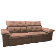 Imagem de Sofá Retrátil Reclinável Velar 3 Lugares Veludo Bege 260cm Megasul